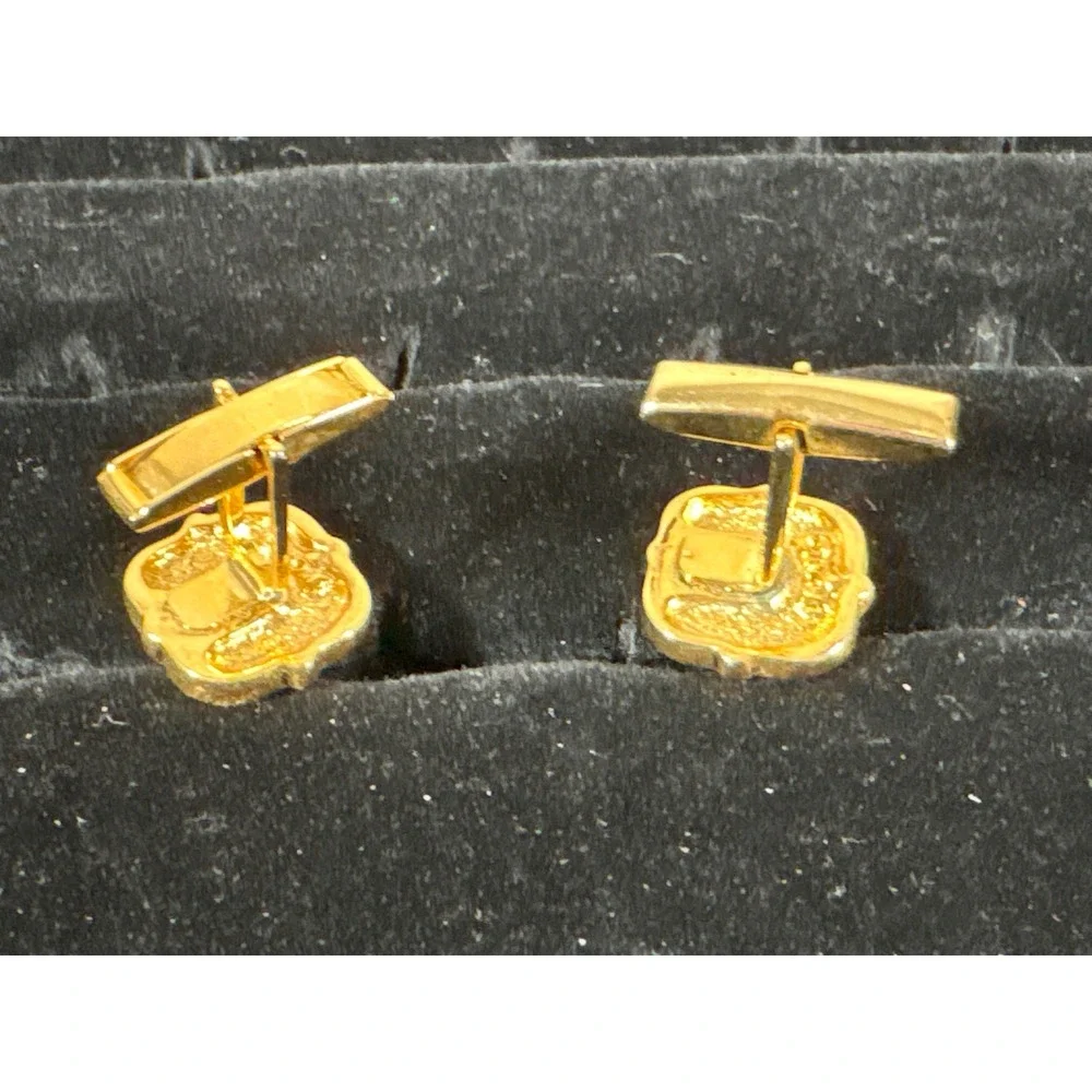Vintage Gold Tone Ornate Quatrefoil Scrollwork Swivel Back Cufflinks Formal Mens